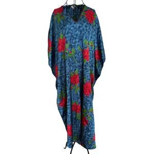 Vintage Barbizon Satin Floral Paisley Caftan Mumu Kimono Maxi Dress